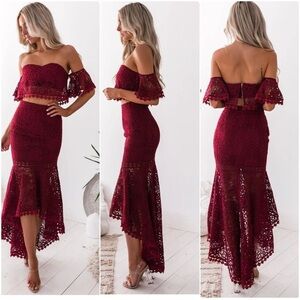Elegant red Lace Two-Piece Dress